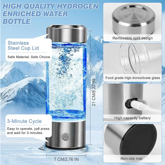 POWERFUL - Alkaline -  Ionic Hydrogen Water Bottle - Up To 5000PPB!